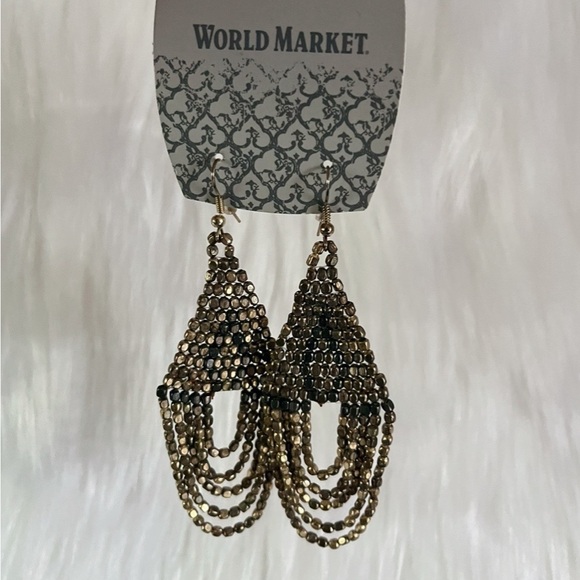 World Market Metal Beaded Boho Drop Dangle Earrings - Picture 5 of 6